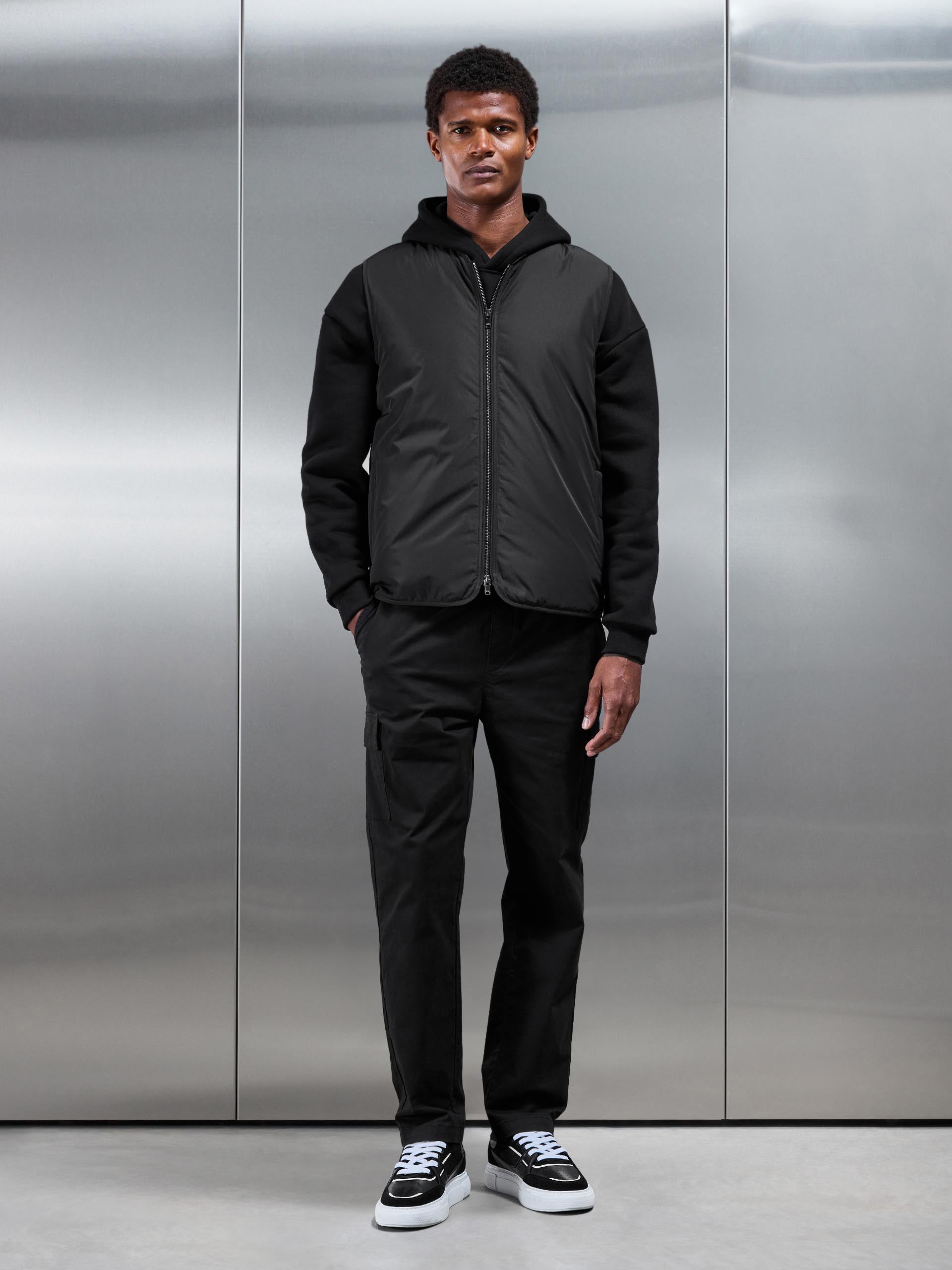 Zip Through Padded Vest in Black