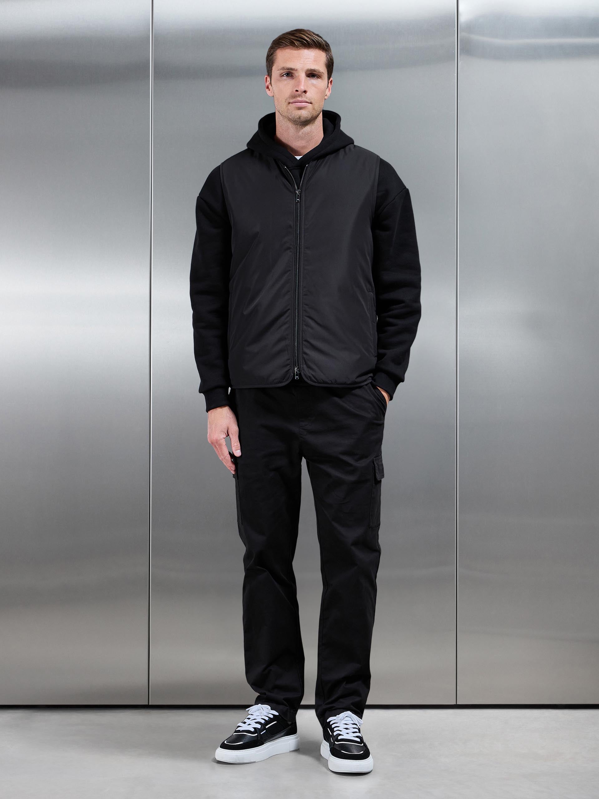 Zip Through Padded Vest In Black