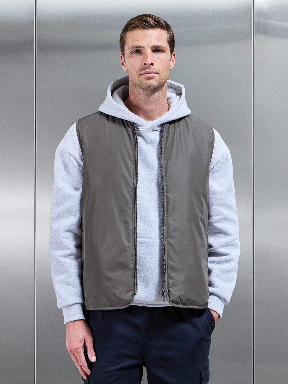Zip Through Padded Vest in Olive