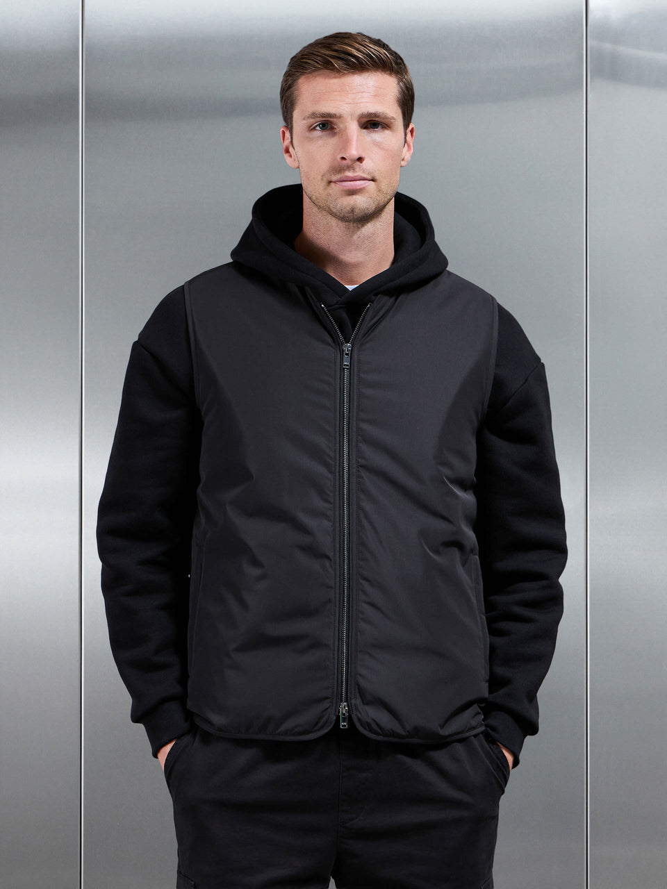 Zip Through Padded Vest In Black