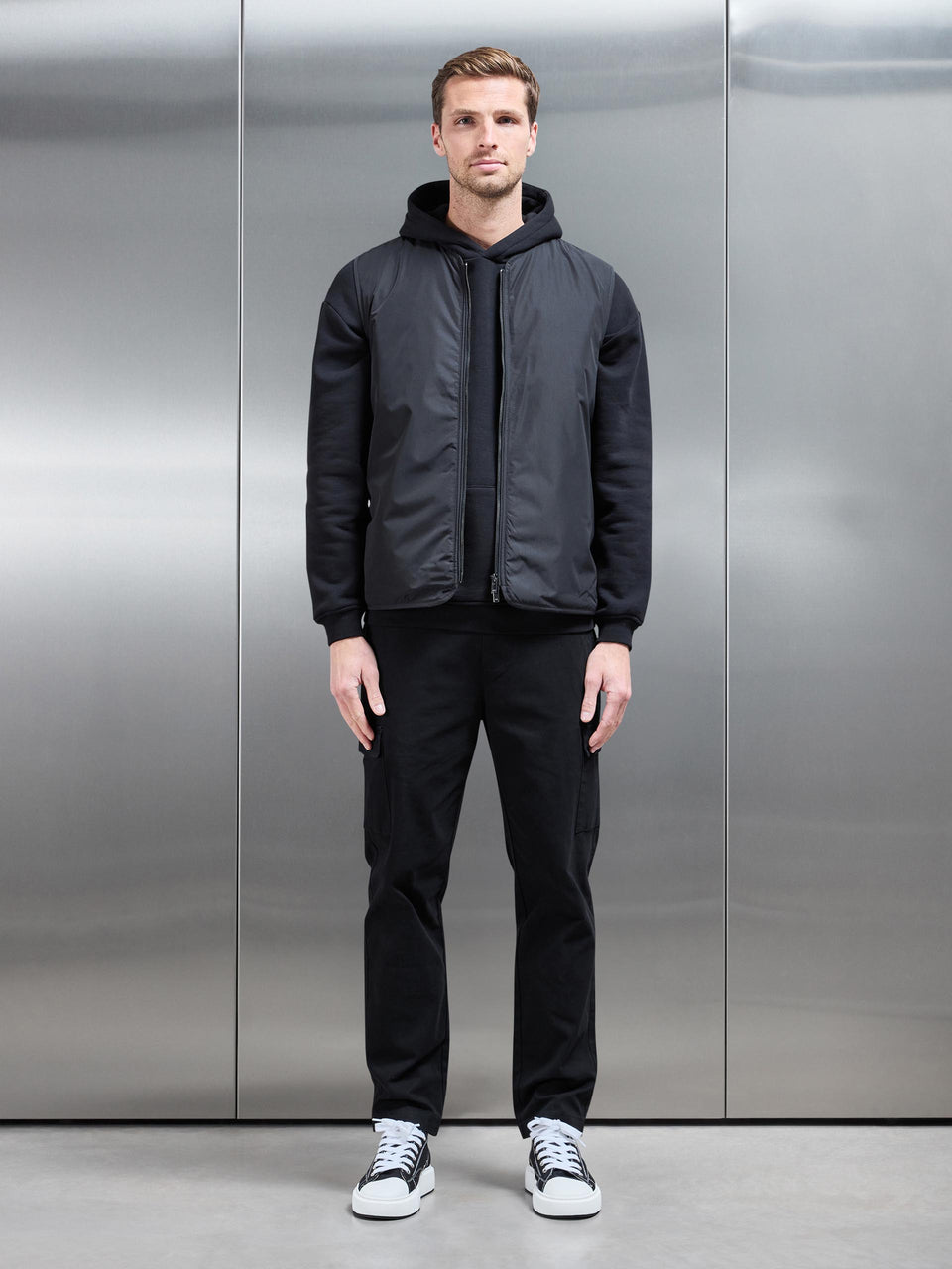 Zip Through Padded Vest in Black