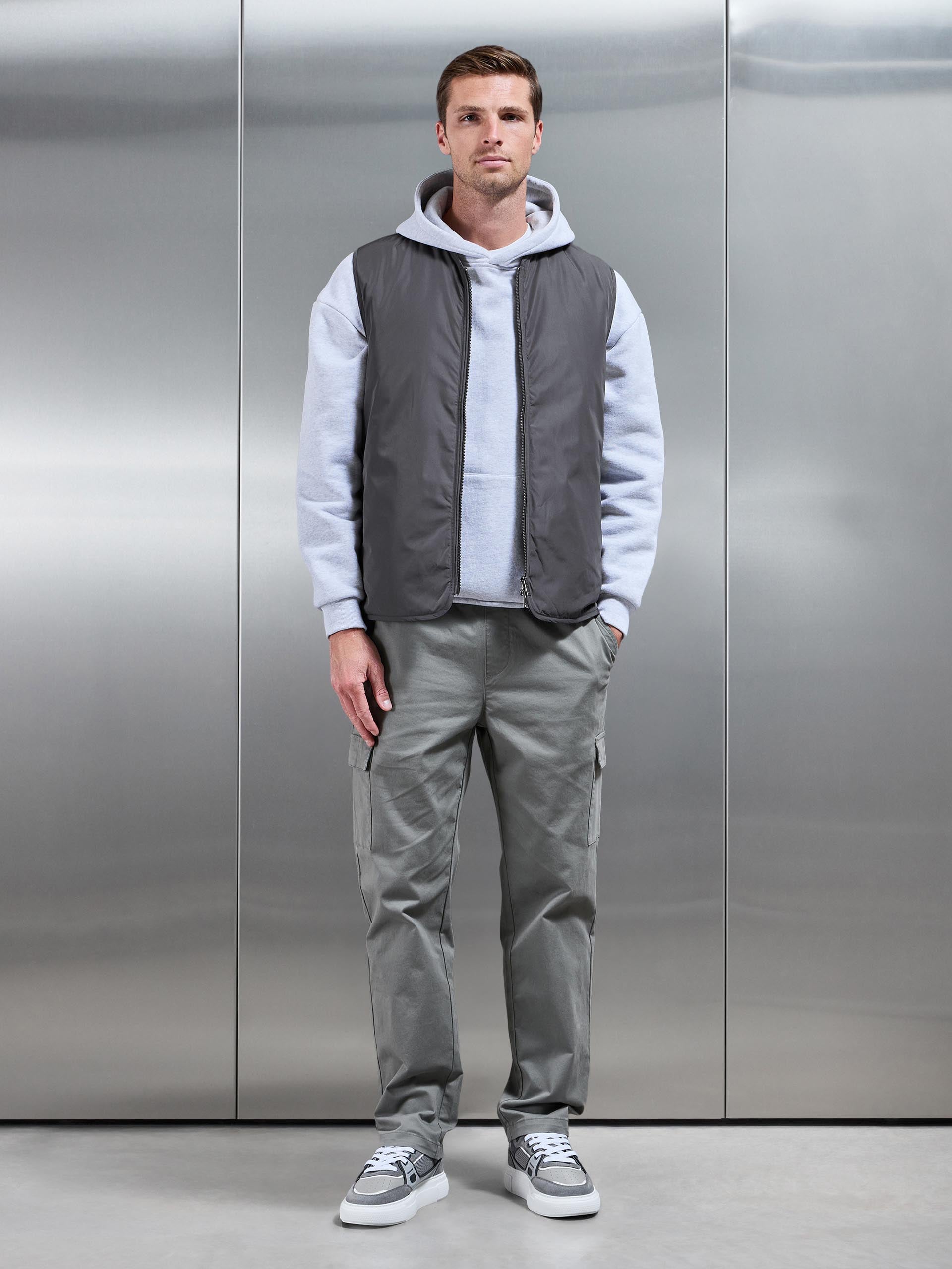 Zip Through Padded Vest in Grey
