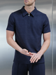 Cavour Textured Zip Polo Shirt in Navy