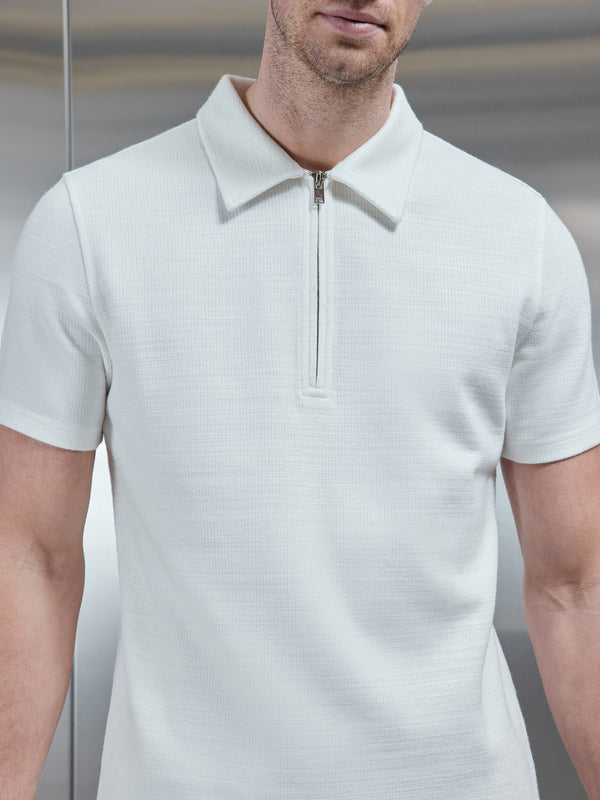 Cavour Textured Zip Polo Shirt in White