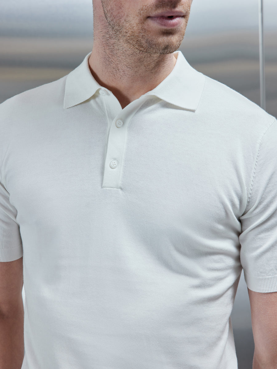 Cotton And Silk Polo Shirt in Off White