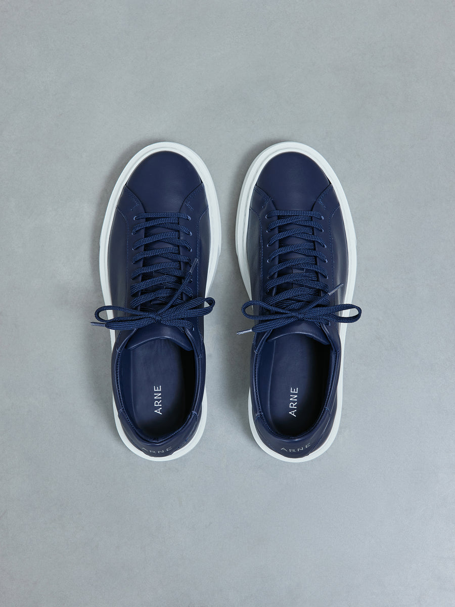 Essential Leather Trainer in Navy
