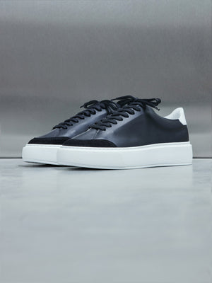 Essential Leather Suede Toe Trainer in Black