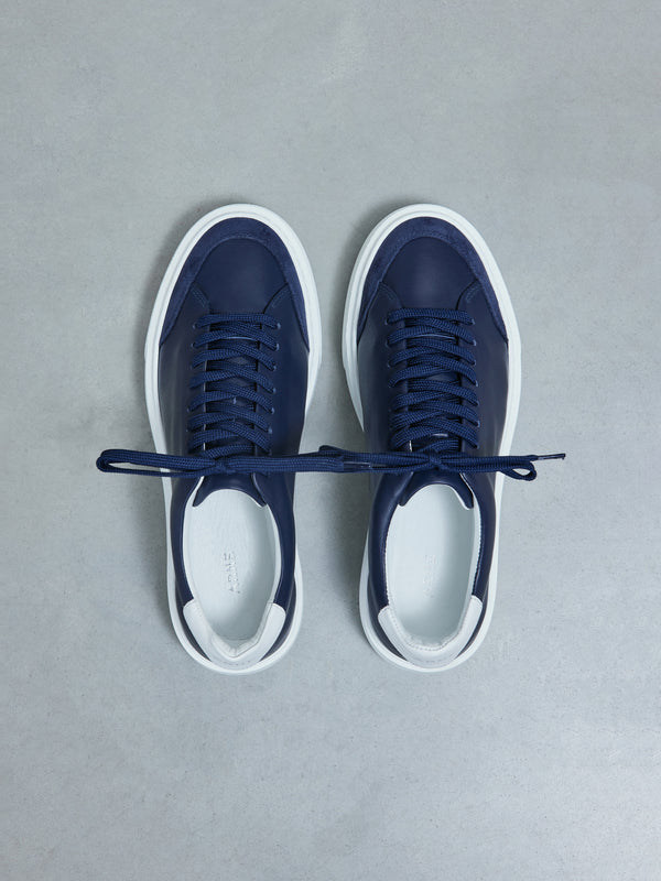 Essential Leather Suede Toe Trainer in Navy