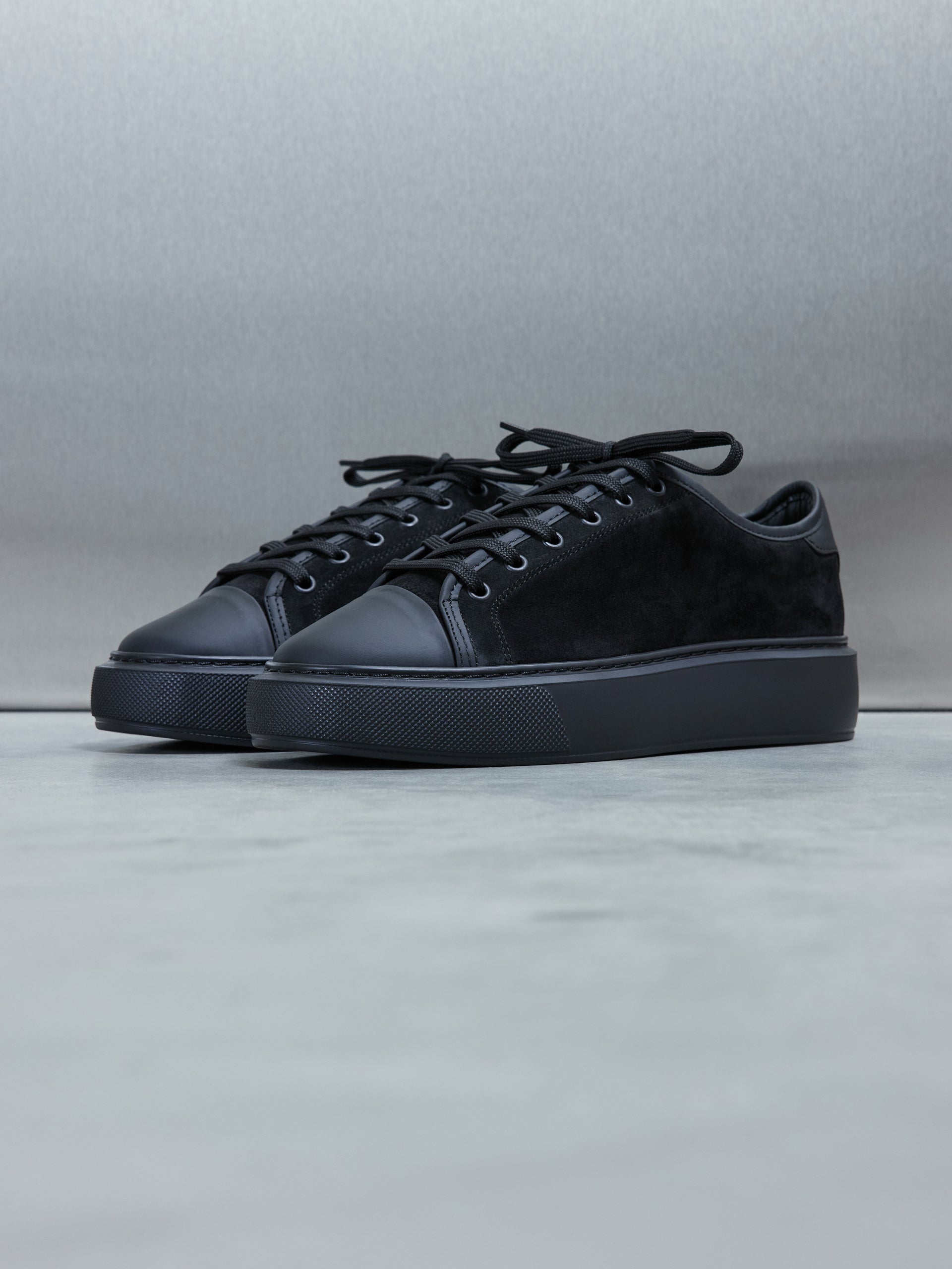 Leather Toe Cap Trainer in Triple Black ARNE