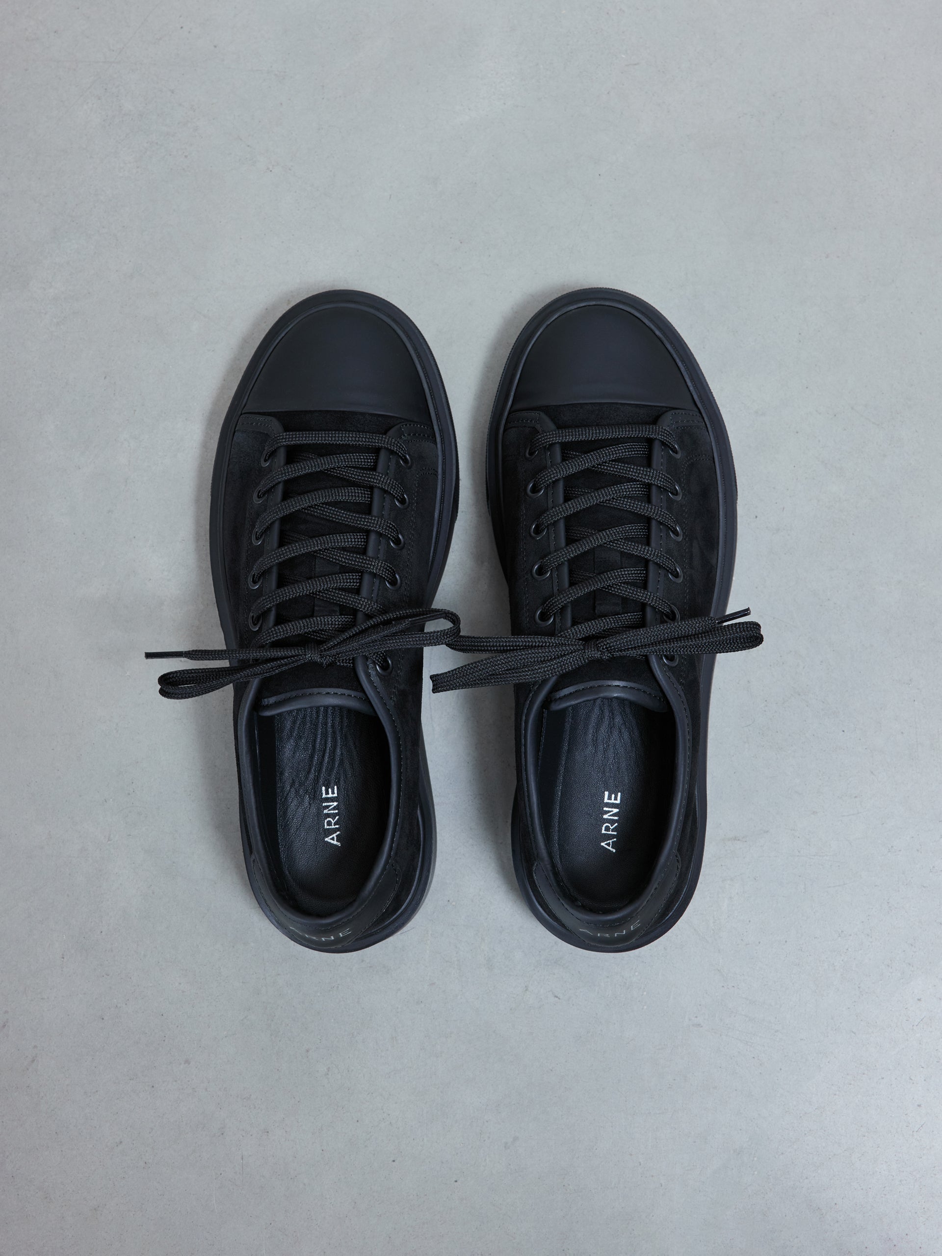 Leather Toe Cap Trainer in Triple Black ARNE