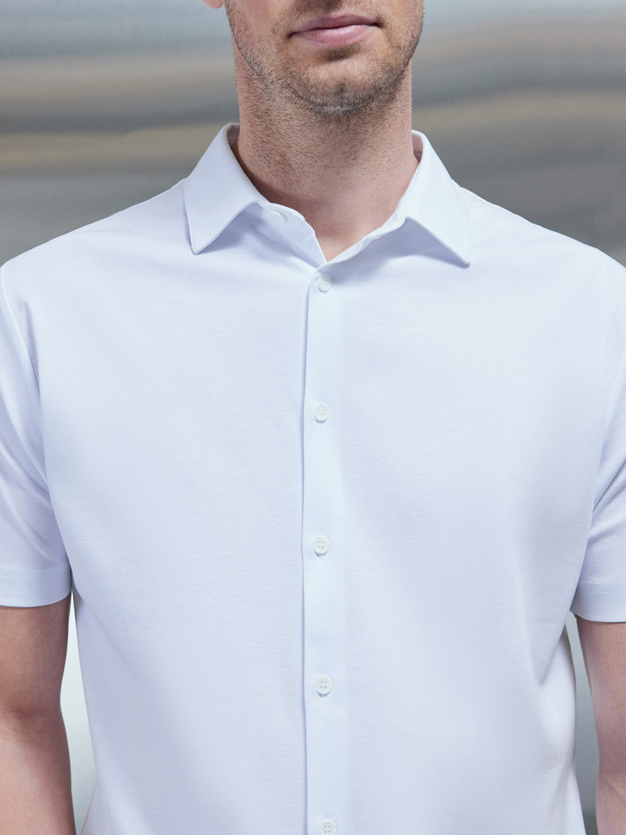Mercerised Cotton Short Sleeve Shirt in White